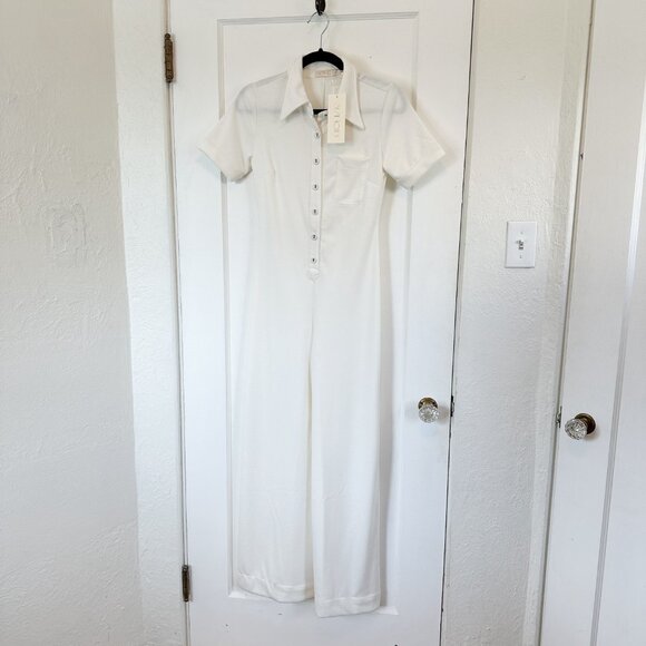Suzie Kondi | NWT Short-Sleeve Jumpsuit in Ivory White Ponte | made in LA - Picture 3 of 9